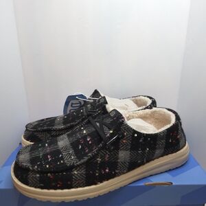 Hey Dude Women's Wendy Confetti Plaid Cozy Black/Multi NIB! 2025 size 9